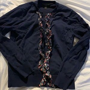 Navy JCrew cardigan Medium with floral accent